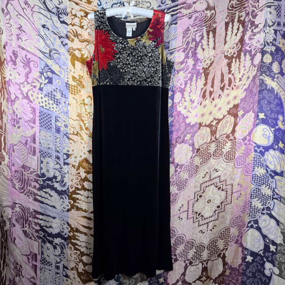 90s Black+Red Whimsygoth Velvet Jumper Dress Dark Romantic Babydoll Maxi Size M